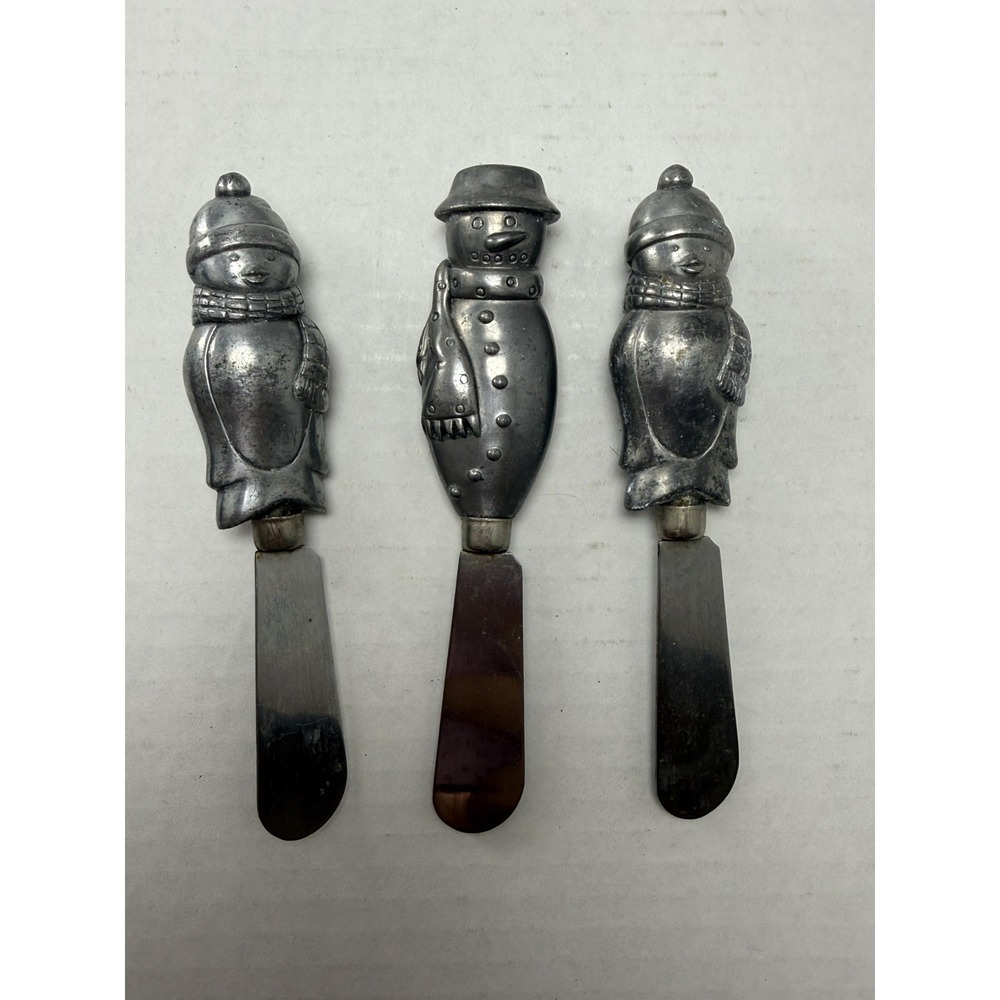 Stainless Steel Cheese Butter Spreader Knife Set of 3 Christmas Snowman Penguin